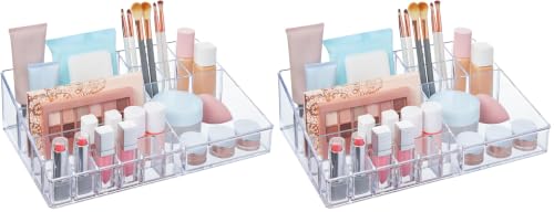 STORi Audrey Clear Vanity Makeup Organizer | 15-Compartment Holder for Brushes, Eyeshadow Palettes, & Beauty Supplies | Stacks on Audrey Storage Drawers | Made in USA