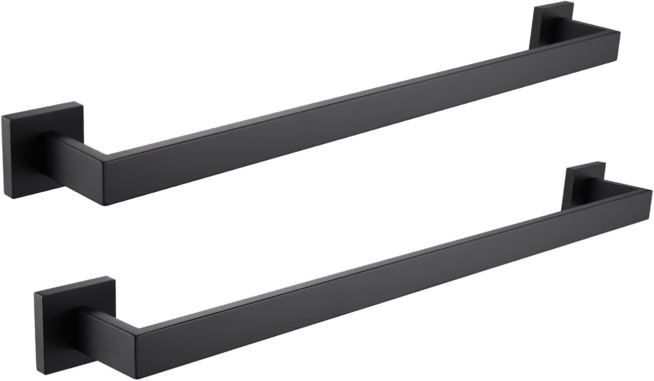 LANC 2 Pack Bath Towel Bars, Matte Black 24-Inch Bathroom Towel Rail Square Towel Racks Kitchen Towel Holders, Stainless Steel Wall Mount Towel Hanger Towel Rods,A8804-6MB