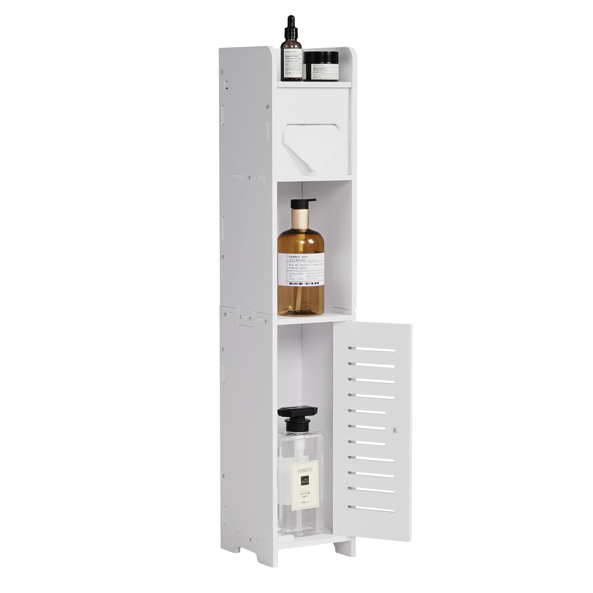 VECELO 3-Tier Bathroom Shelves for Narrow Space, Modern Corner Shelf Stand,Small Storage Organizer for Bathroom,Toilet Paper Stand,White