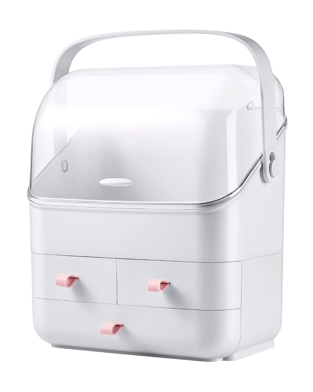 LINFIDITE Cosmetics Storage Box Transparent Lid Large Makeup Organizer Box Drawers Portable Handle Waterproof Dustproof Skincare Display Cases for Countertop, Bathroom, Dresser,Gift Clear Green