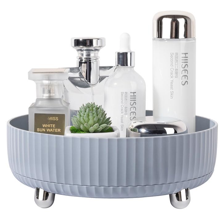 360 Rotating Makeup Perfume Organizer Skincare Tray, Small Ivory White