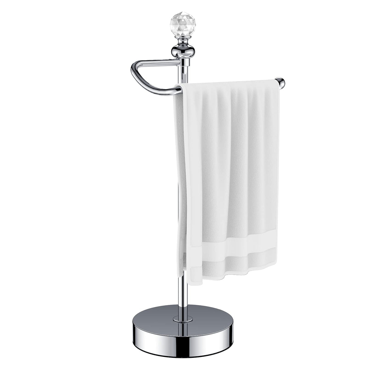 ROLABAM Heavy Weighted Hand Towel Holder (with Crystal Ball) Standing Hand Towel Holder Total Height 16.54'' for Kitchen, Bathroom, Vanity, Classic Decorative Metal Hand Towel Stand, Polished Chrome