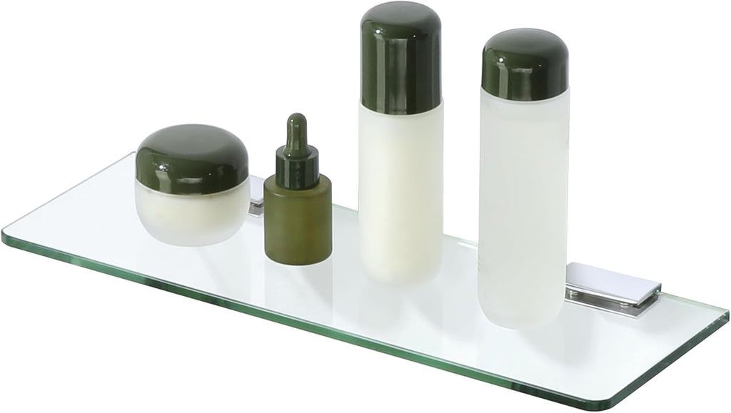 Alise Glass Shelves for Bathroom,15 Inch Wall Mounted Floating Shelf,Chrome