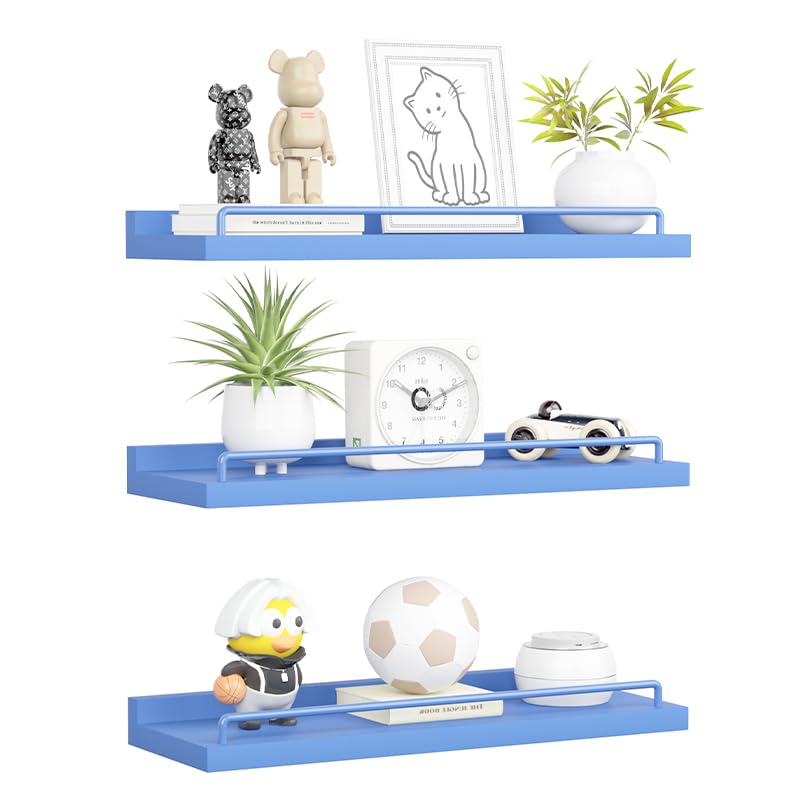 RYOFOBETTO Floating Shelves for Wall Decor Bathroom Shelves Over Toilet, Farmhouse Wall Shelves for Living Room, Bedroom, Picture Frames, Plants, Kitchen (Black, Set of 3)