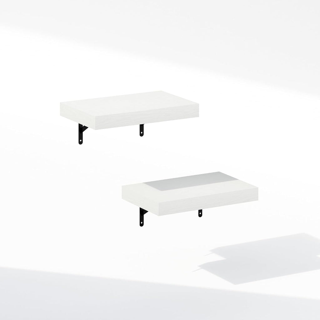 Furinno Tanna Floating Shelves for Wall Set of 2, 15-Inch Bathroom Wall Shelf, Wall Mounted Shelf, for Bathroom Organizers and Storage, Living Room, White Texture