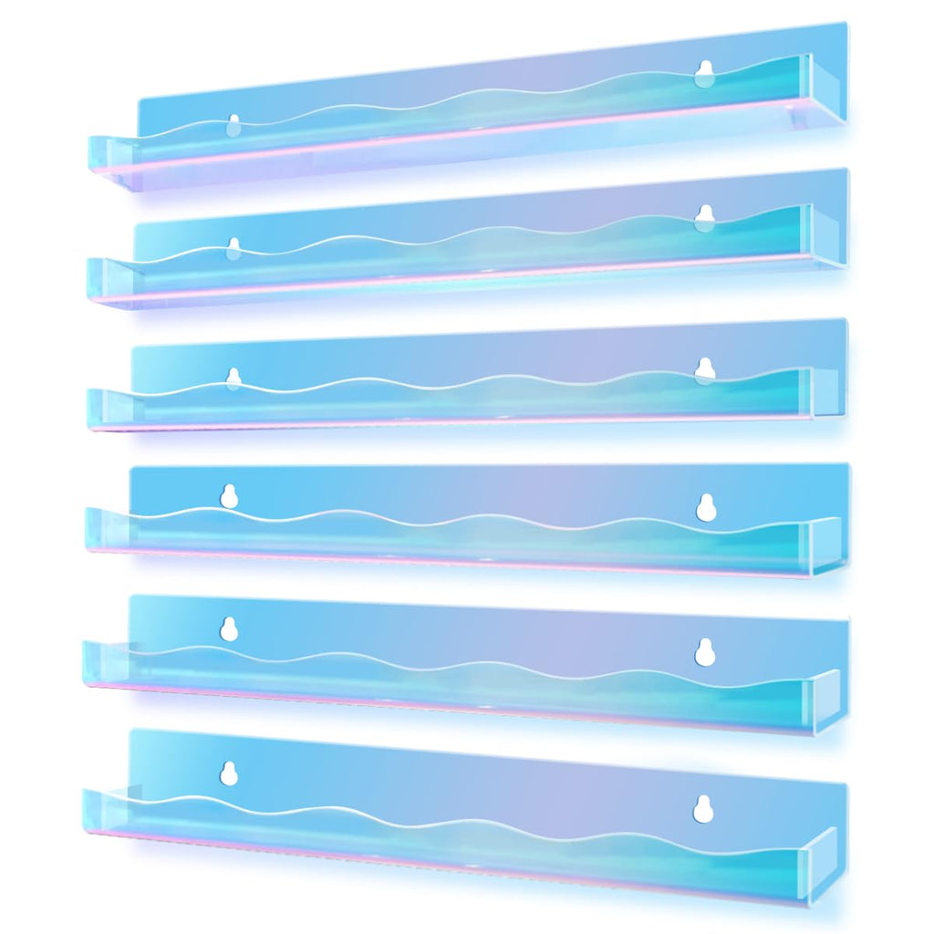 BTremary 15" Acrylic 6 Shelves Nail Polish Wall Mounted Holder Paint Organizer Storage Rack Clear Hanging Nail Polish Shelf Floating Wall Mount Nursery Bookshelves Vinyl Display Record Holder.