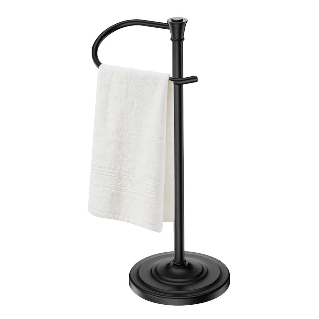 Bath Hand Towel Holder Stand,Stainless Steel 16 Inch Free Standing Towel Rack,Heavy Weight Towel Bar for Bathroom Vanity Countertop &Kitchen,Black