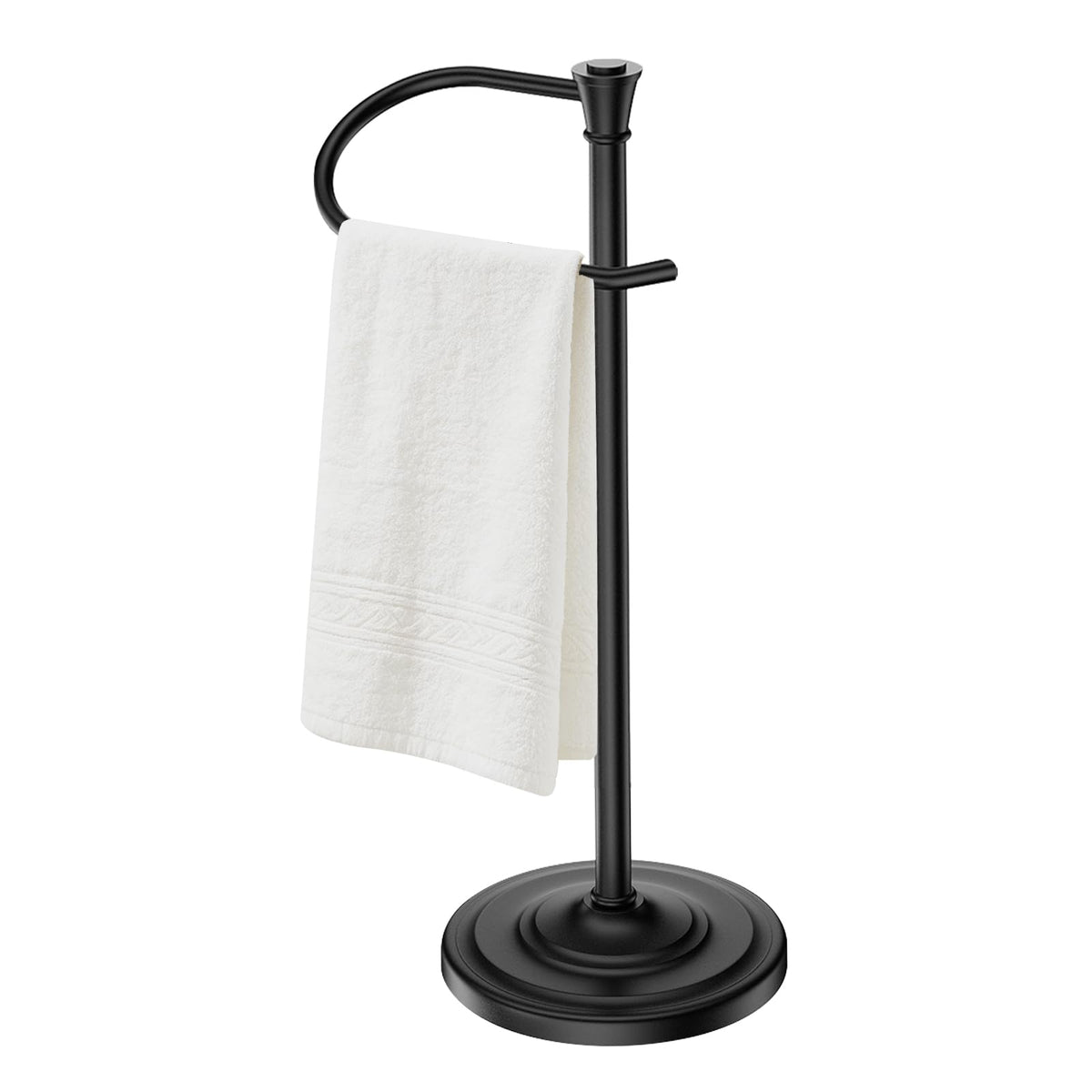 Bath Hand Towel Holder Stand,Stainless Steel 16 Inch Free Standing Towel Rack,Heavy Weight Towel Bar for Bathroom Vanity Countertop &Kitchen,Black