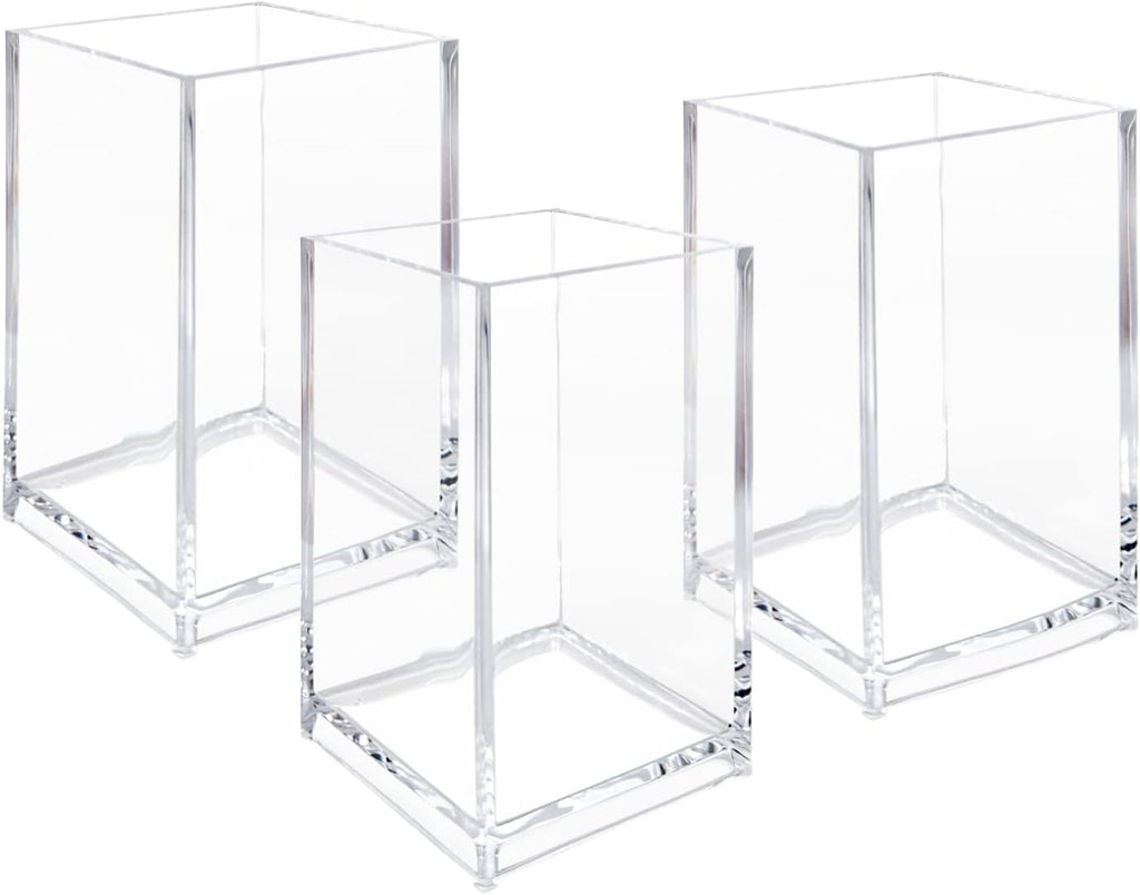 Newkita 3 Pack Clear Acrylic Cosmetic Pencil Pen Holder Cup, Clear Makeup Brush Holder, Desk Acrylic Brushes Storage