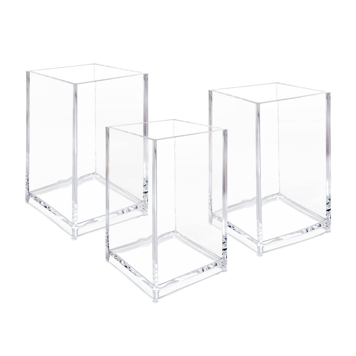 Newkita 3 Pack Clear Acrylic Cosmetic Pencil Pen Holder Cup, Clear Makeup Brush Holder, Desk Acrylic Brushes Storage