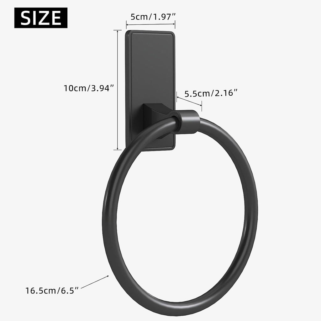 Towel Ring, SUS304 Hand Towel Holder for Bathroom，Adhesive Towel Holder Bathroom Towel Hanger for Bathroom, Matte Black