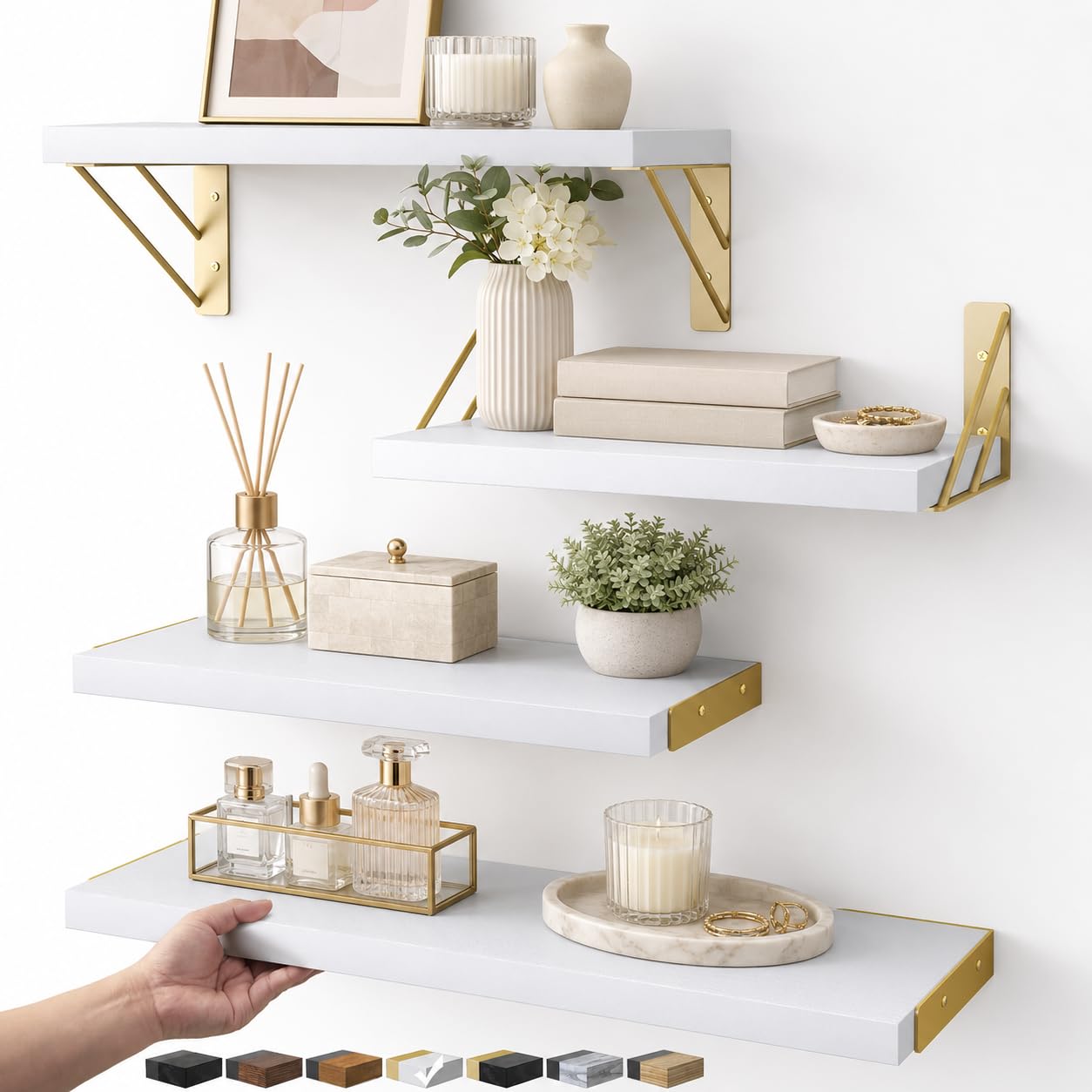 Bayka Wall Shelves for Bedroom Decor, Floating Wall Shelves for Living Room Kitchen Storage, Wall Mounted Rustic Wood Shelves for Kids Books, Small Shelf for Bathroom(Rustic Brown，Set of 3)