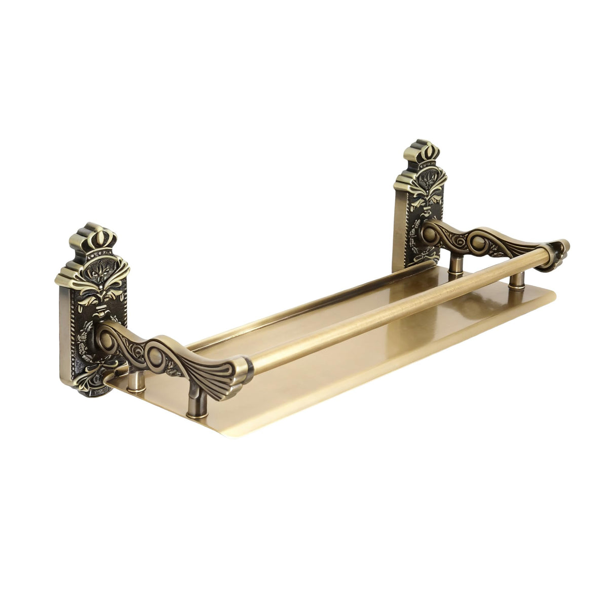 Vintage Bathroom Shelves Wall Mounted with Metal Railing ，Storage Shelves for Bathroom, Kitchen, Living Room & Bedroom (Antique Black, 15.7 Inches)