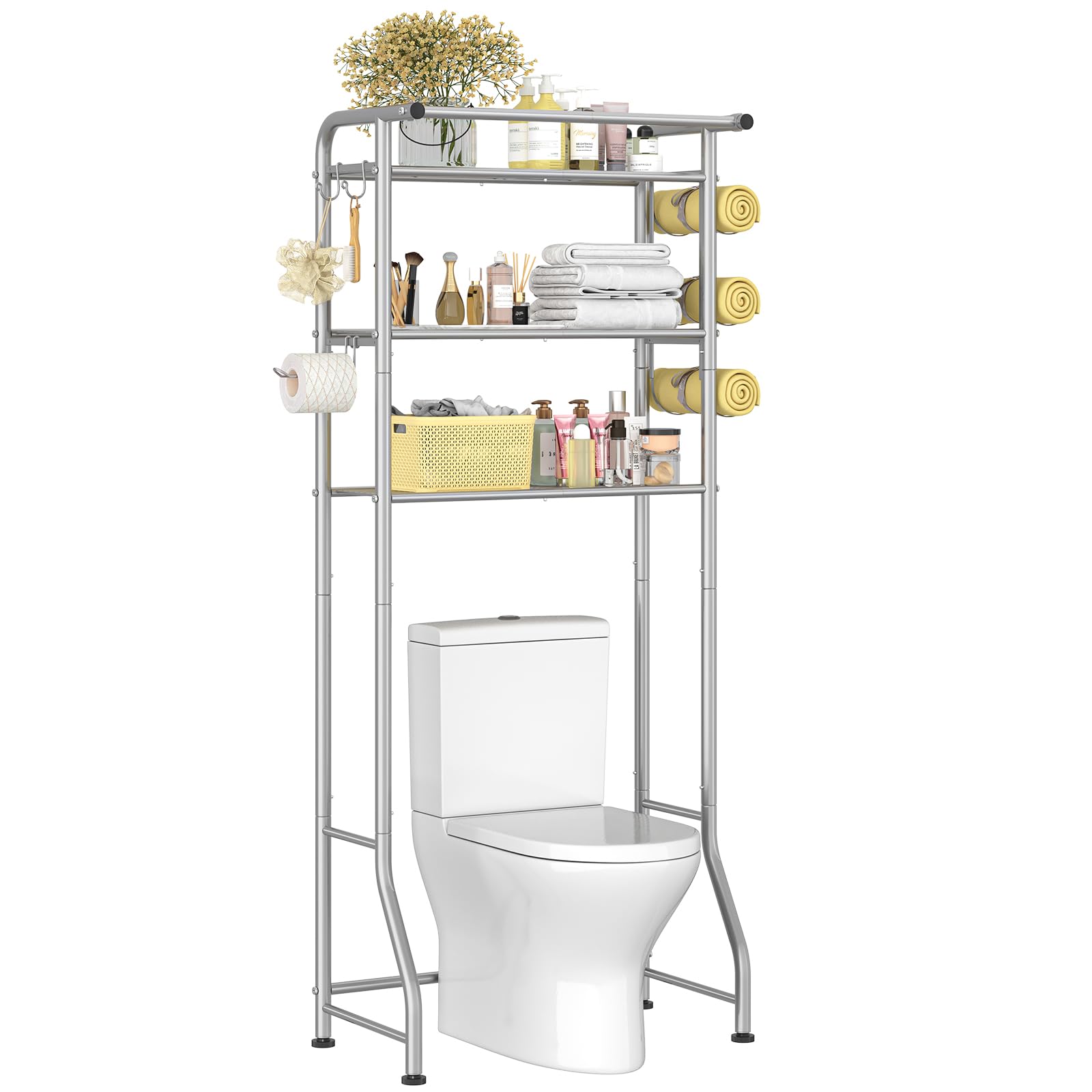 Simple Trending 3 Tier Over The Toilet Rack, Shelf Bathroom, Bathroom Stand Organizer Space Saver, Silver