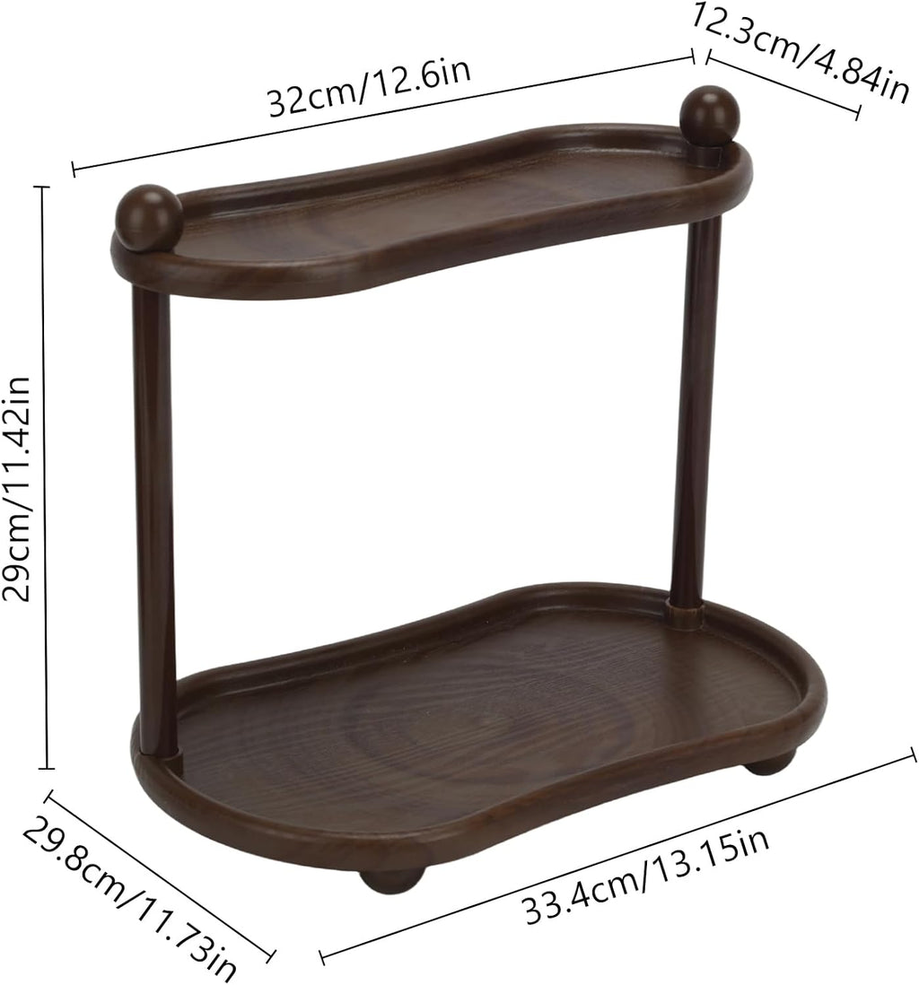 Bathroom Vanity Organizer, ABS Plastic Wood-Look Countertop Shelf, 13.2x7.8x11.8 in, with Anti-Slip Ball Feet (Two-Tier A)