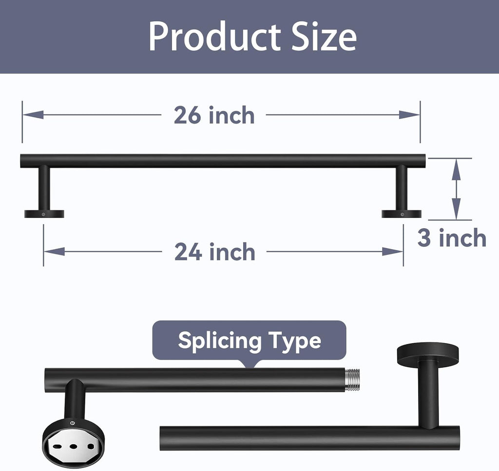 Matte Black Towel Bar, 24 Inch Bathroom Towel Rack