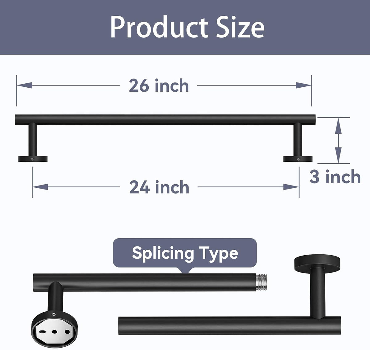 Matte Black Towel Bar, 24 Inch Bathroom Towel Rack