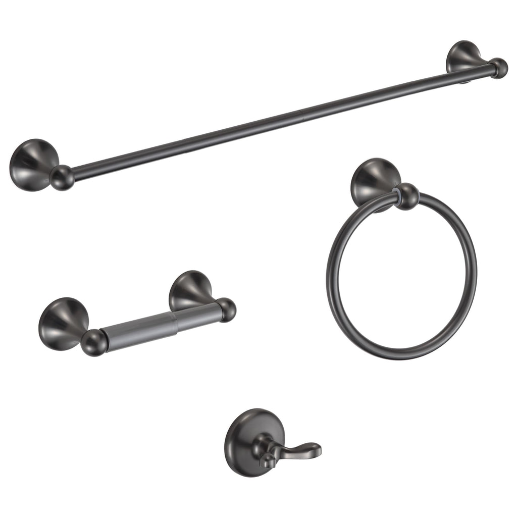 BGL Bathroom Accessory Set, Matte Black Adjustable Expandable Towel Bar 4-Piece Bathroom Hardware Set Wall Mounted Robe Hook Toilet Paper Holder Towel Ring Towel Bar