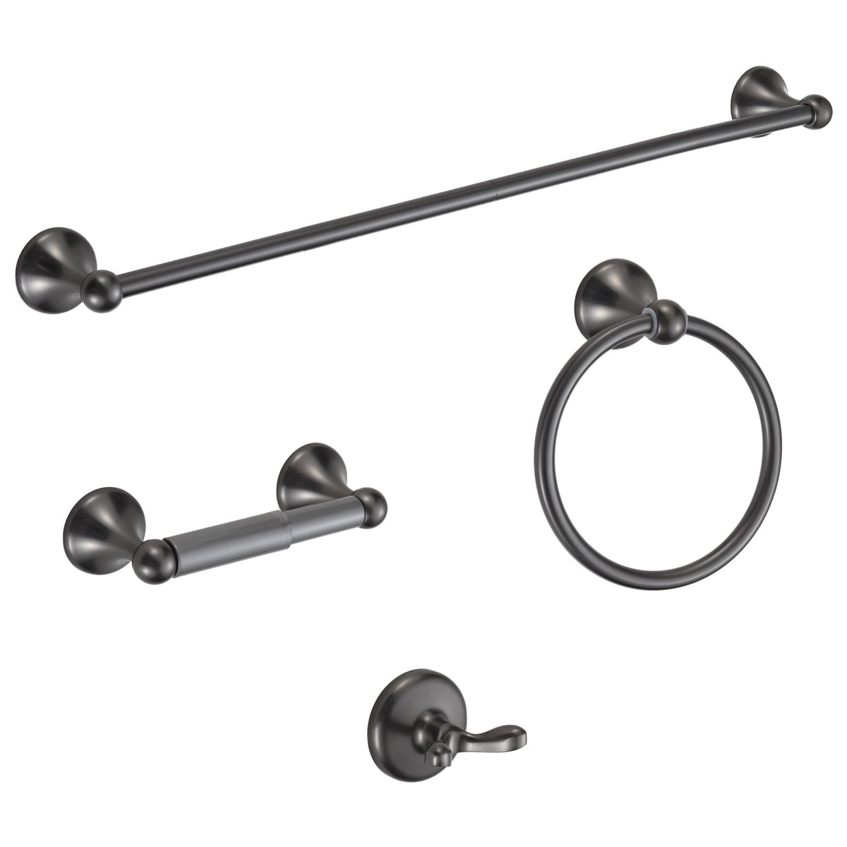 BGL Bathroom Accessory Set, Matte Black Adjustable Expandable Towel Bar 4-Piece Bathroom Hardware Set Wall Mounted Robe Hook Toilet Paper Holder Towel Ring Towel Bar