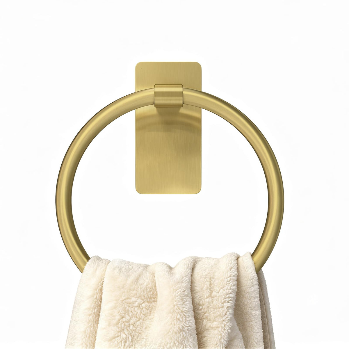 STWWO Hand Towel Holder for Bathroom, Adhesive Round Towel Ring, Black