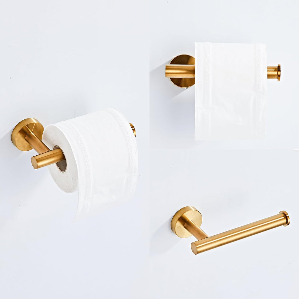 Brushed Gold Bathroom Hardware Set 5 Piece with Towel Racks for Bathroom, SUS304 Stainless Steel Bath Towel Bar Set, 24 Inch Wall Mounted Accessories Kit…