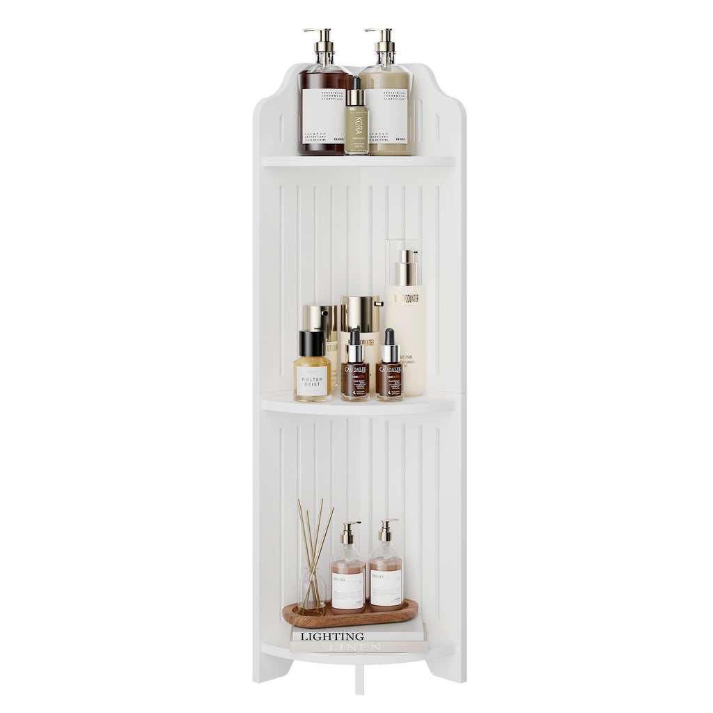 VECELO 3-Tier Bathroom Corner Shelf, Freestanding Triangle Storage Rack, Waterproof Corner Organizer, White Vertical Corner Shelving Unit for Bathroom Toilet Small Space,White