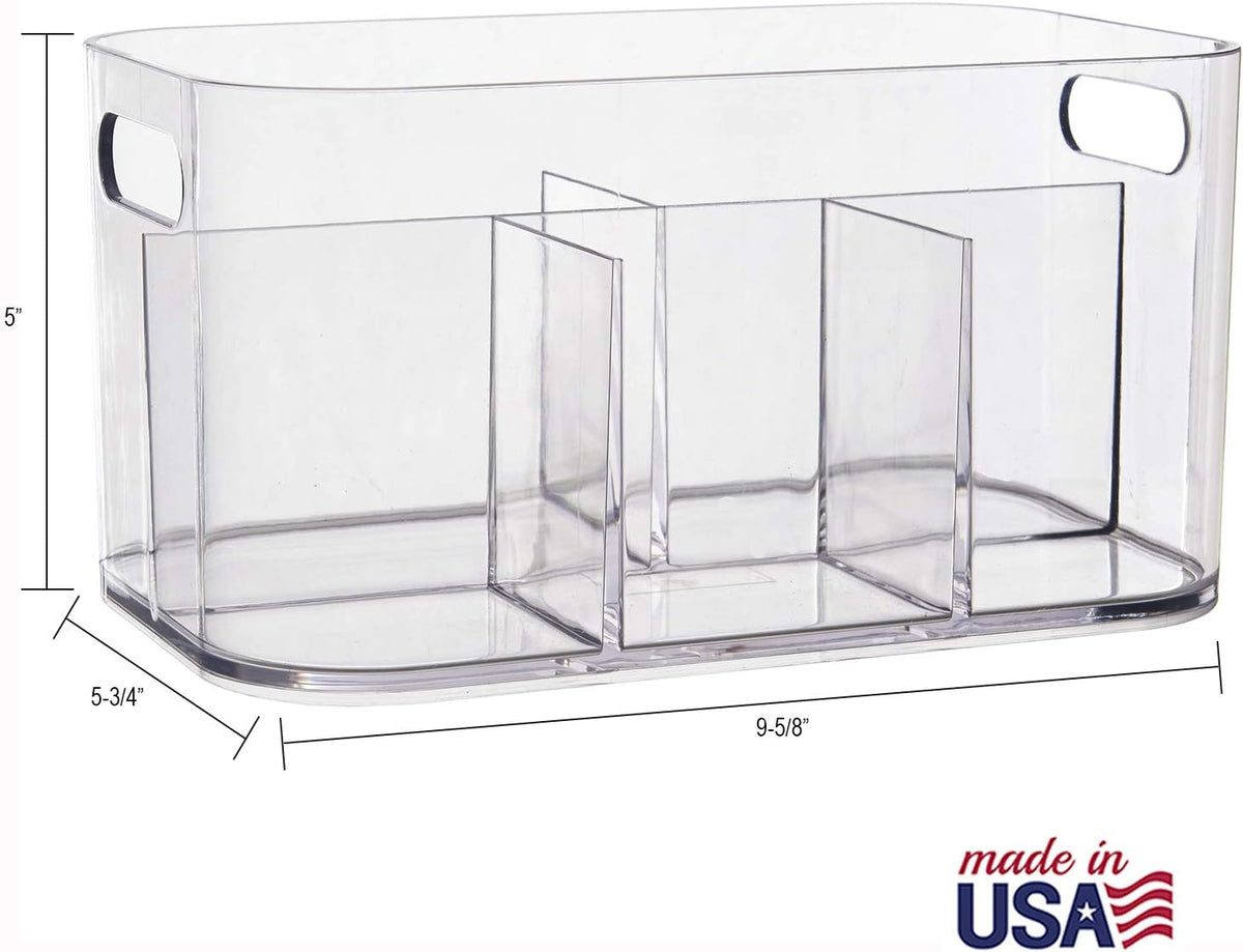 STORi Bliss 5-Compartment Plastic Cosmetics Storage Organizer, Set of 2 | Clear | Rectangular Divided Makeup Bin & Vanity Caddy with Pass-Through Handles | Round Corner Design | Made in USA