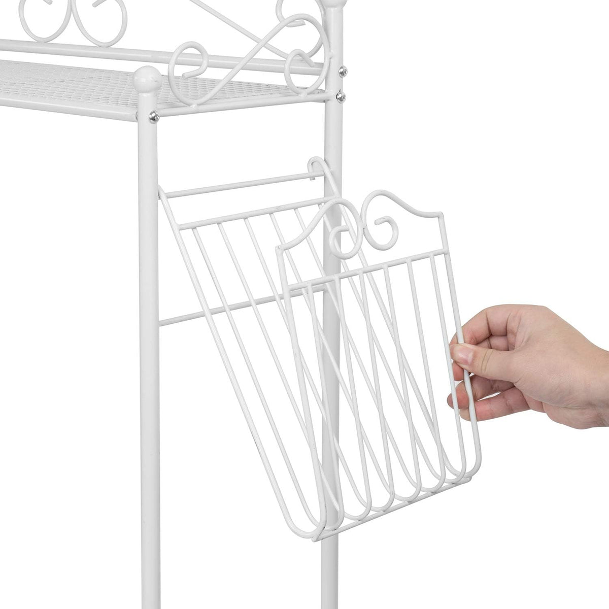 MyGift Over Toilet Storage Shelf with Magazine Basket, White Metal