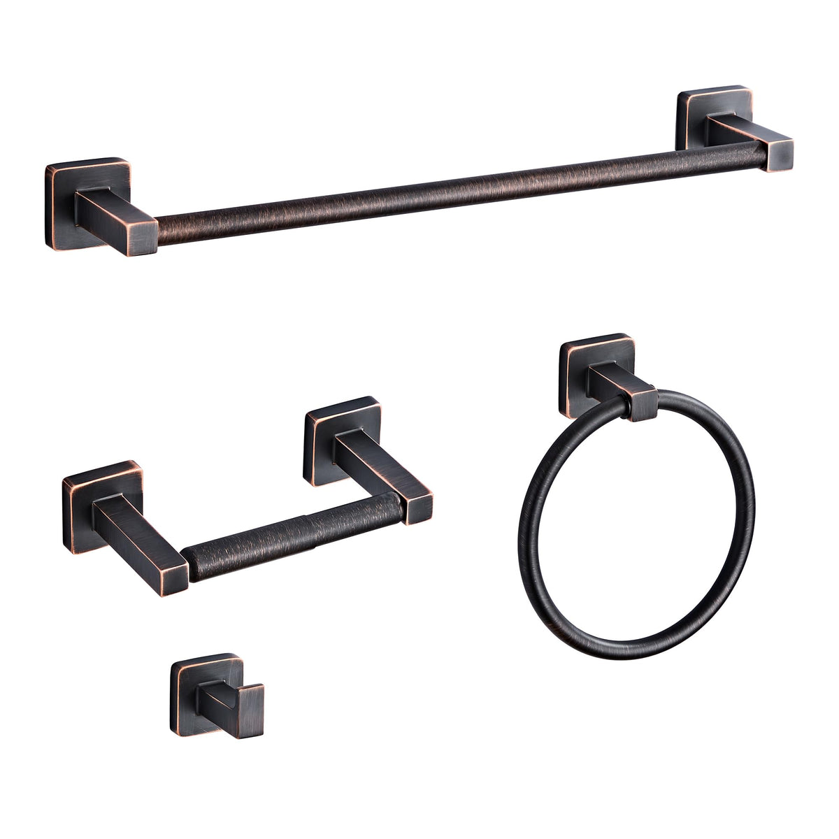 Matte Black Bathroom Hardware Set 4 Pieces,Bathroom Accessories Set Stainless Steel Wall Mounted, Hand Towel Bar, Towel Ring, Robe Towel Hooks,Toilet Paper Holder,Towel Bar Set, 23.6 Inch