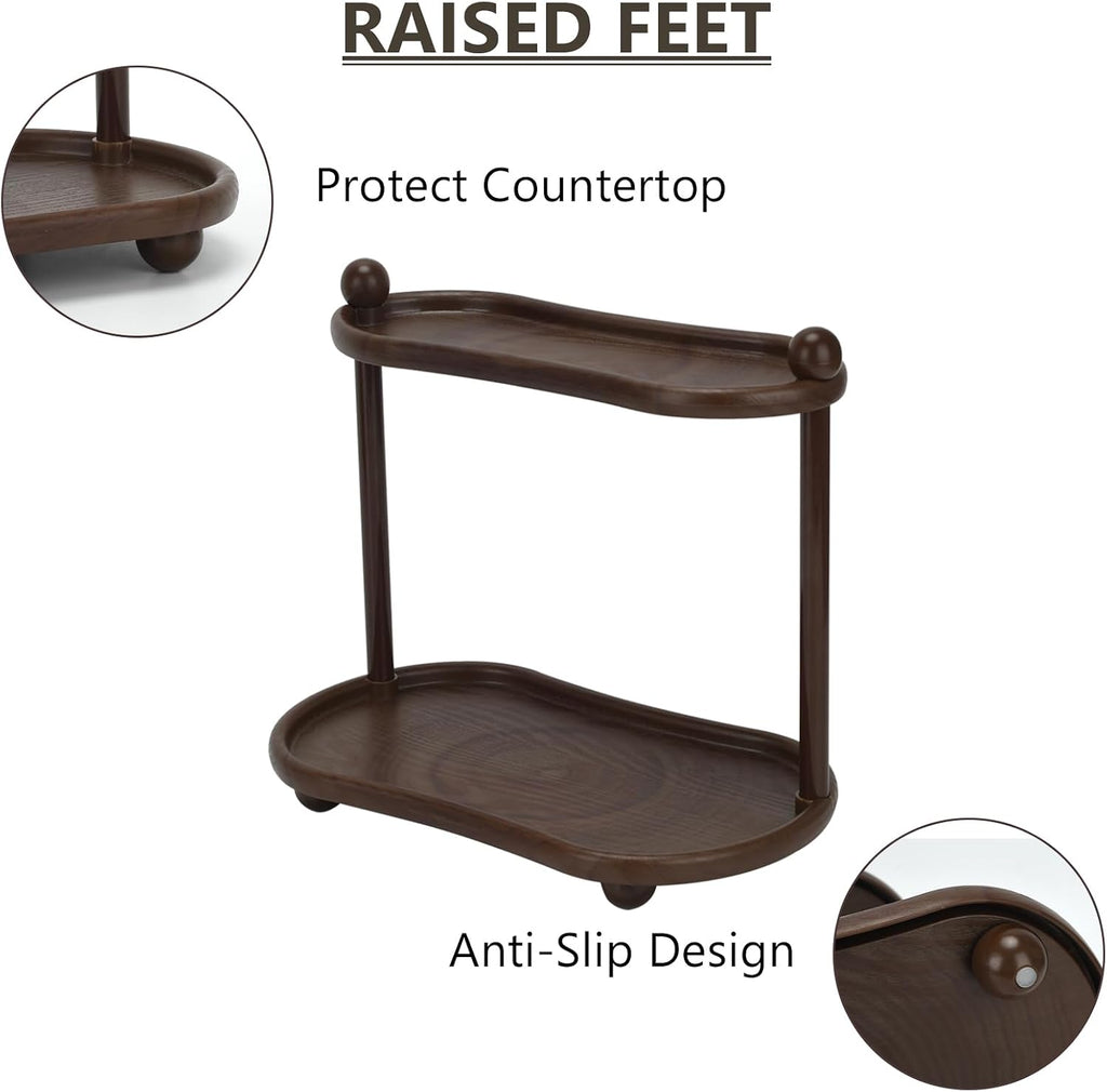 Bathroom Vanity Organizer, ABS Plastic Wood-Look Countertop Shelf, 13.2x7.8x11.8 in, with Anti-Slip Ball Feet (Two-Tier A)