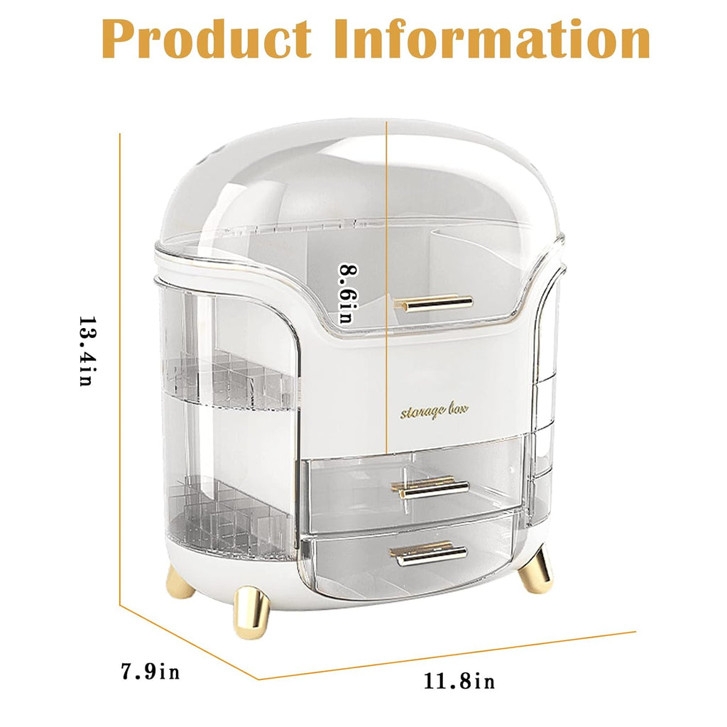Makeup & Skincare Organizer Box for Countertop with Lid & Drawers, White