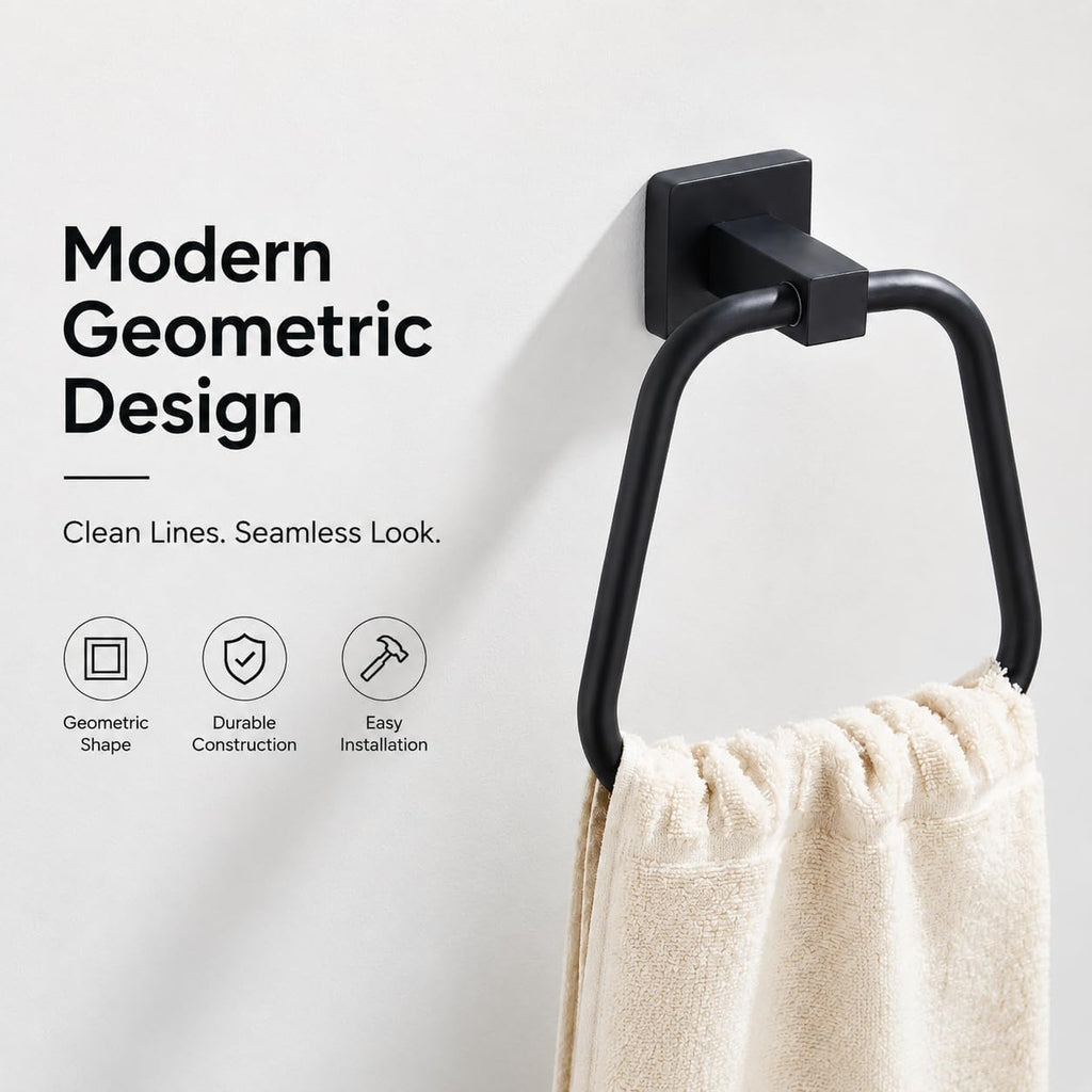 Matte Black Towel Ring for Bathroom, Kitchen Bath Towel Holder Hangers Wall Mount Heavy Duty Stainless Steel