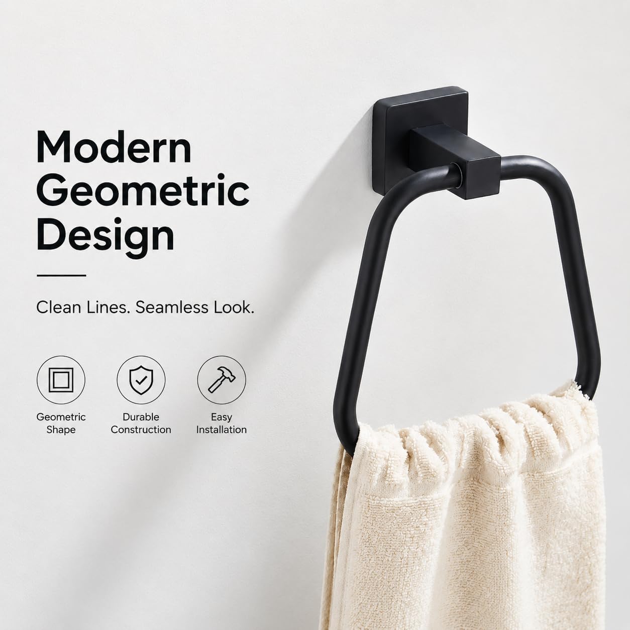 Matte Black Towel Ring for Bathroom, Kitchen Bath Towel Holder Hangers Wall Mount Heavy Duty Stainless Steel