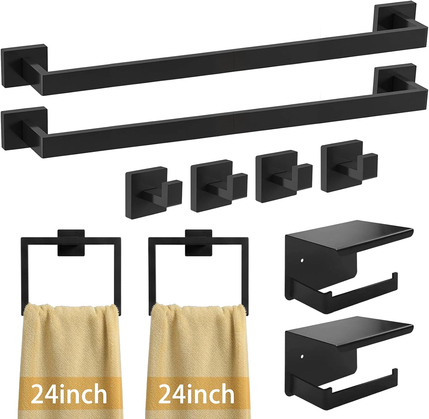 10-Pieces 24 Inch Stainless Steel Matte Black Bathroom Hardware Set