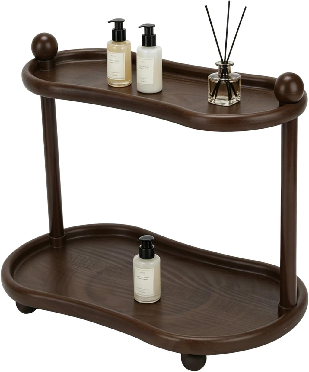 Bathroom Vanity Organizer, ABS Plastic Wood-Look Countertop Shelf, 13.2x7.8x11.8 in, with Anti-Slip Ball Feet (Two-Tier A)