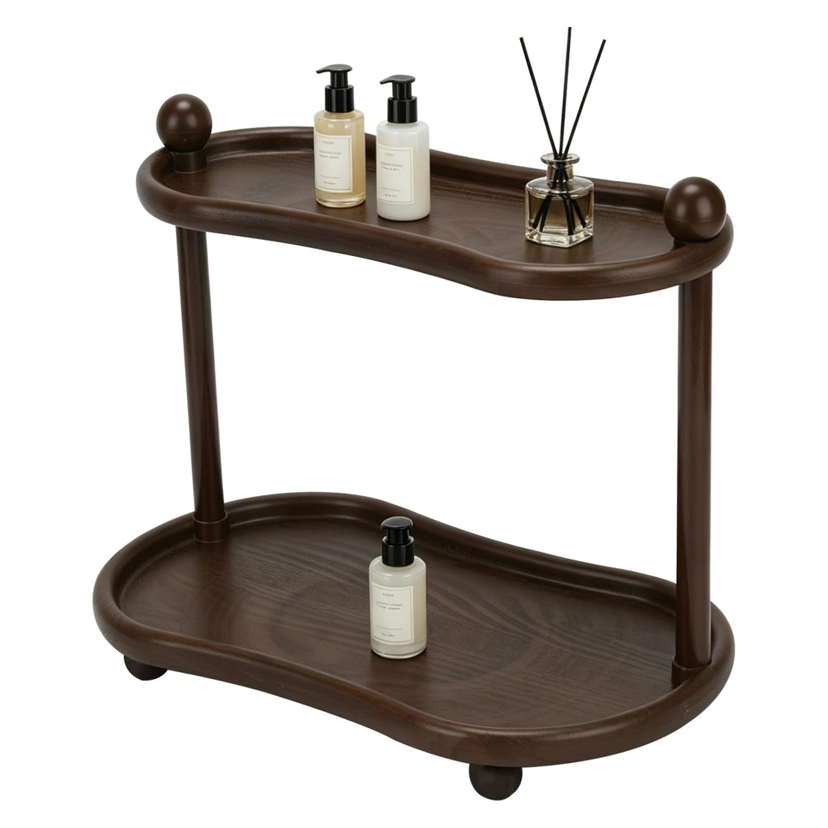 Bathroom Vanity Organizer, ABS Plastic Wood-Look Countertop Shelf, 13.2x7.8x11.8 in, with Anti-Slip Ball Feet (Two-Tier A)