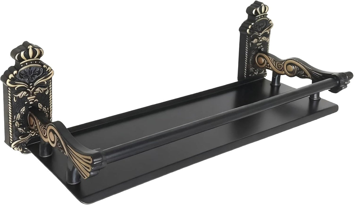 Vintage Bathroom Shelves Wall Mounted with Metal Railing ，Storage Shelves for Bathroom, Kitchen, Living Room & Bedroom (Antique Black, 15.7 Inches)