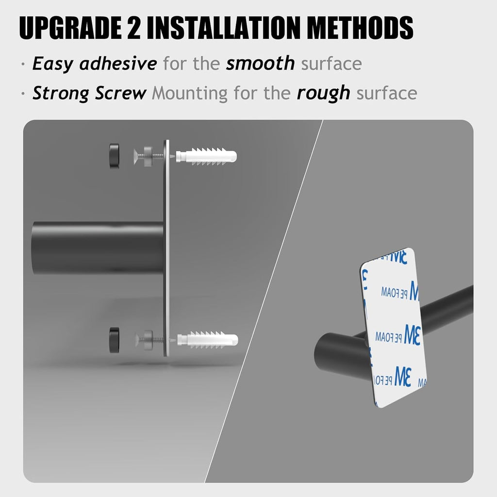 Towel Bar, Adhesive or Drill Wall Mount, Matte Black, 1 Pack