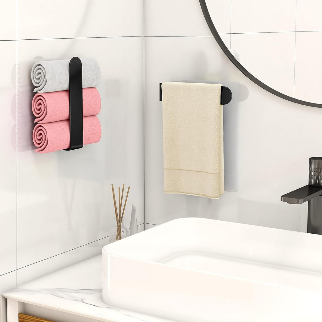 Bethom Hand Towel Holder, 8 Inch Self Adhesive Towel Racks Black, 2 Pack