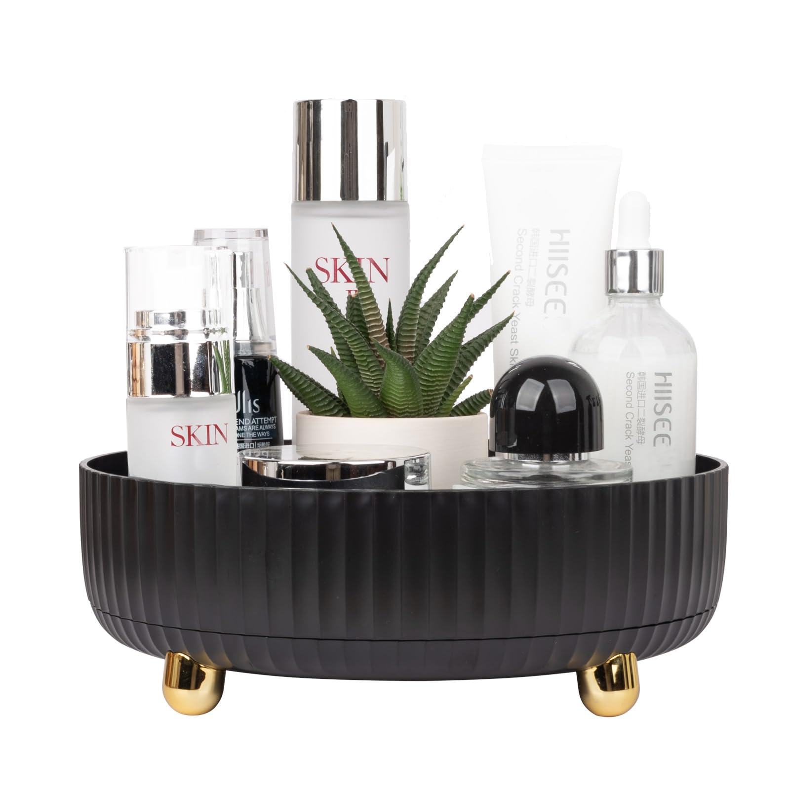 360 Rotating Makeup Perfume Organizer Skincare Tray, Small Ivory White