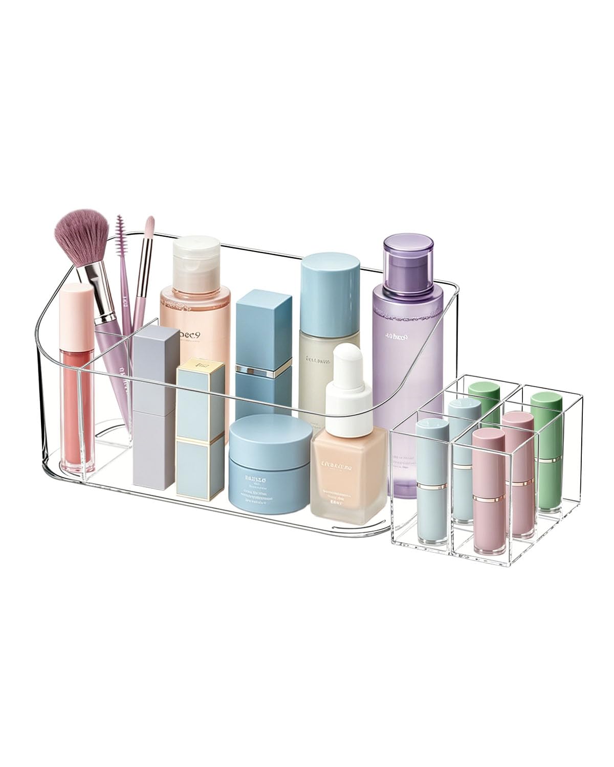 Makeup Tray Holder Organizer Cosmetic Display Case Tabletop Desktop Vanity Countertop Bathroom Wall Cabinet Medicine Storage Box 9 Dividers 2 Removable Women Ladies Girls Gifts Crystal Clear 1 PACK
