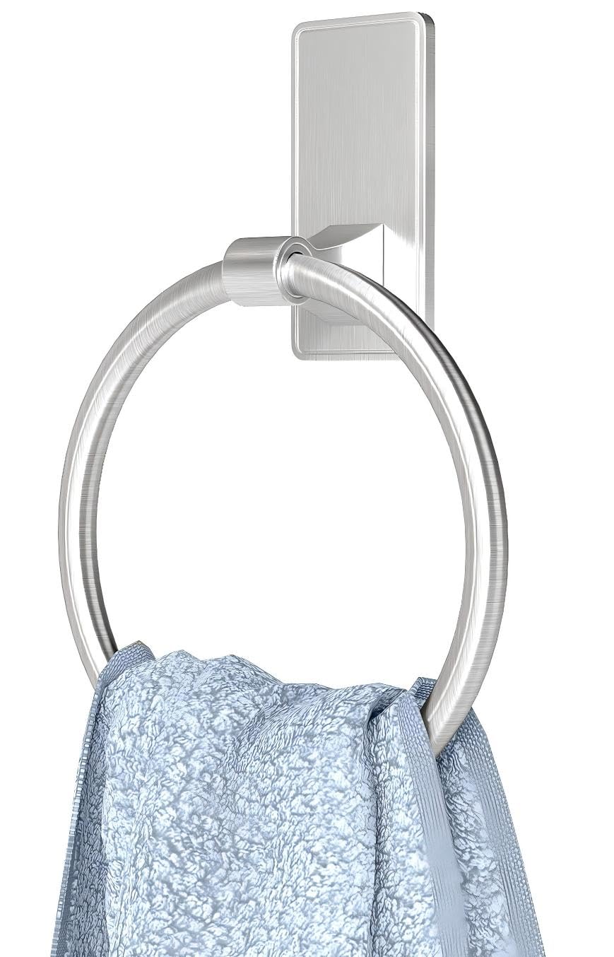 Towel Ring, SUS304 Hand Towel Holder for Bathroom，Adhesive Towel Holder Bathroom Towel Hanger for Bathroom, Matte Black