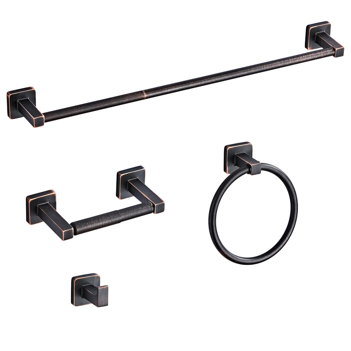 Matte Black Bathroom Hardware Set 4 Pieces,Bathroom Accessories Set Stainless Steel Wall Mounted, Hand Towel Bar, Towel Ring, Robe Towel Hooks,Toilet Paper Holder,Towel Bar Set, 23.6 Inch