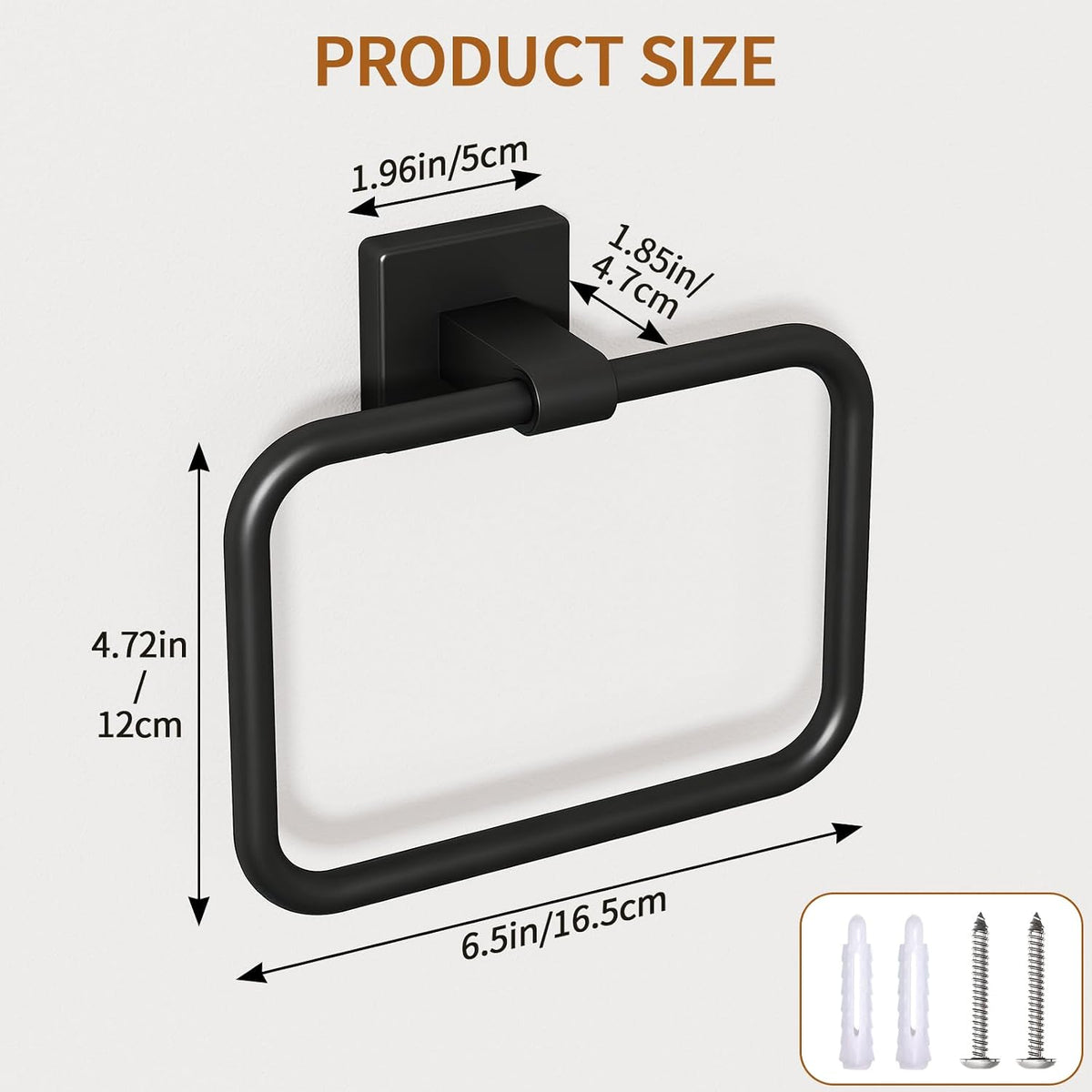 Jesginboo Hand Towel Holder for Bathroom,Rectangular Towel Ring, Black