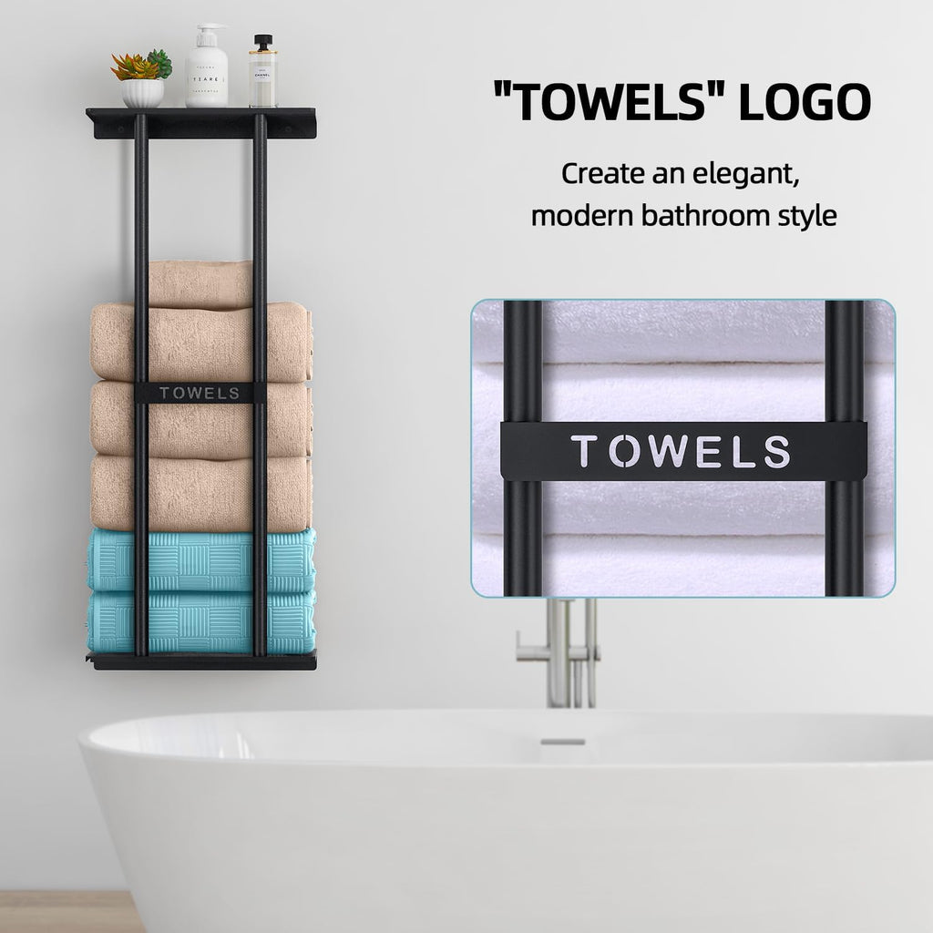 STWWO Towel Racks for Bathroom, Bathroom Towel Storage Wall Mounted 30 inch with Shelf Can Holds 6 Large Towels, Wall Towel Rack for Rolled Towels, Black