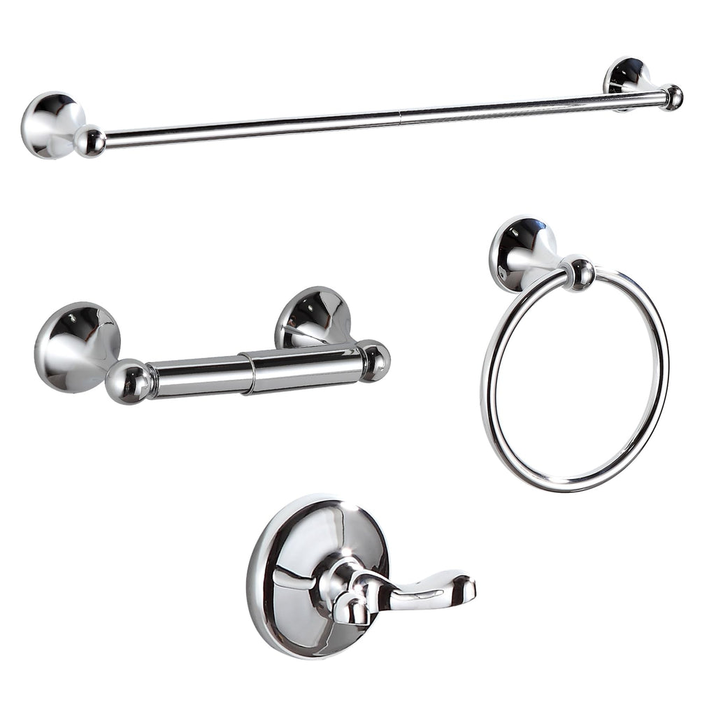 BGL Bathroom Accessory Set, Matte Black Adjustable Expandable Towel Bar 4-Piece Bathroom Hardware Set Wall Mounted Robe Hook Toilet Paper Holder Towel Ring Towel Bar
