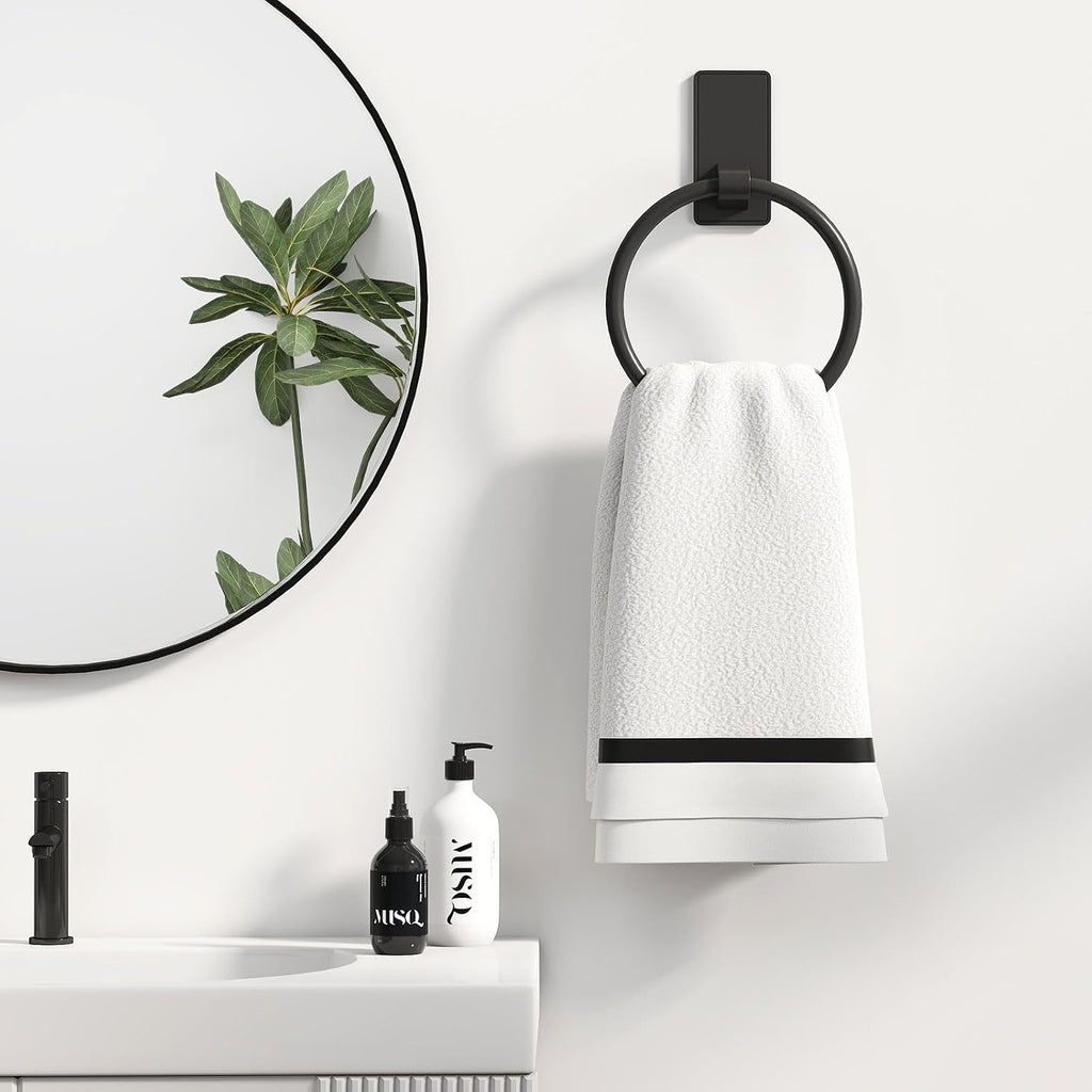 Towel Ring, SUS304 Hand Towel Holder for Bathroom，Adhesive Towel Holder Bathroom Towel Hanger for Bathroom, Matte Black