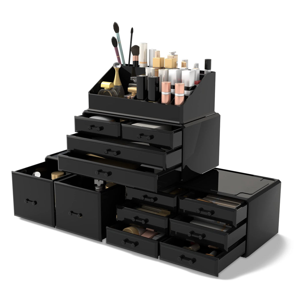 Readaeer Makeup Cosmetic Organizer Storage Drawers Display Boxes Case with 12 Drawers(Clear)