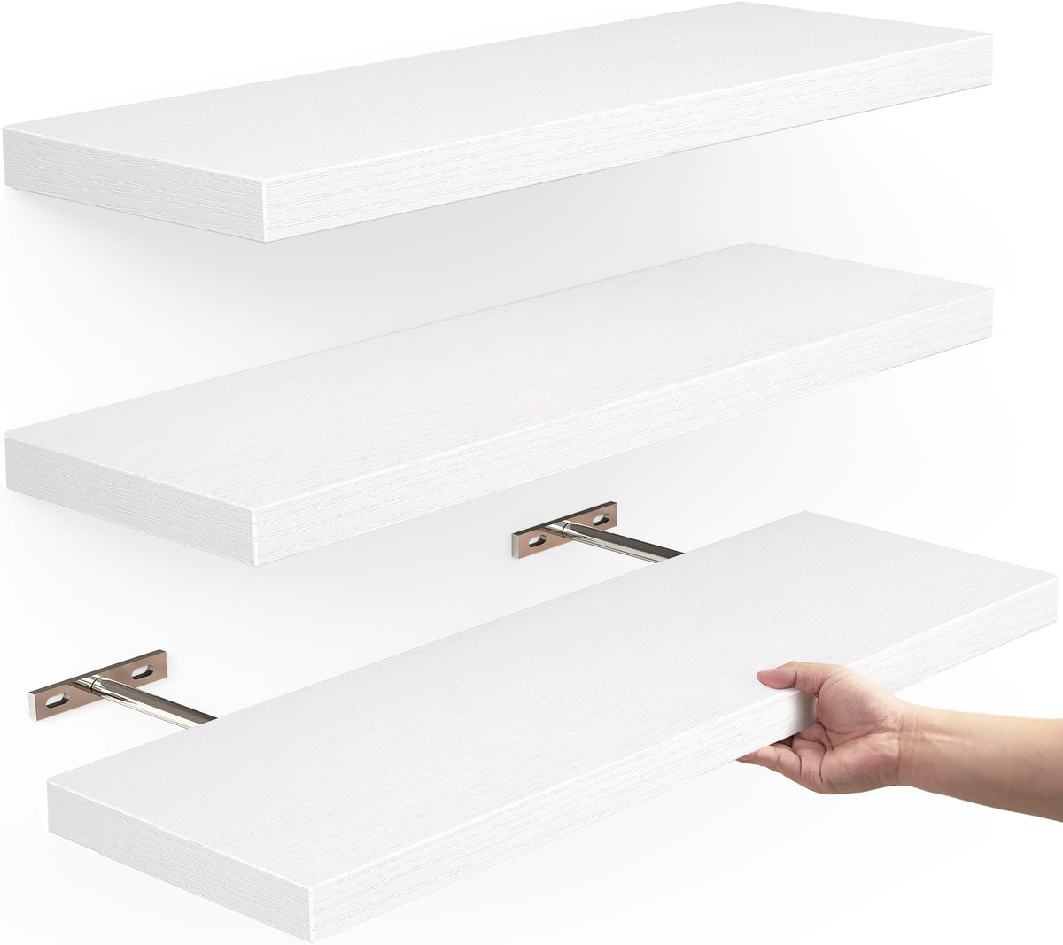 BAYKA Floating Shelves for Wall, Book Shelf for Bedroom, Decor Shelves for Living Room Kitchen, Mounted Wood Floating Shelf for Home Decor, Corner Shelf for Bathroom, Office(Dark Brown,Set of 4)