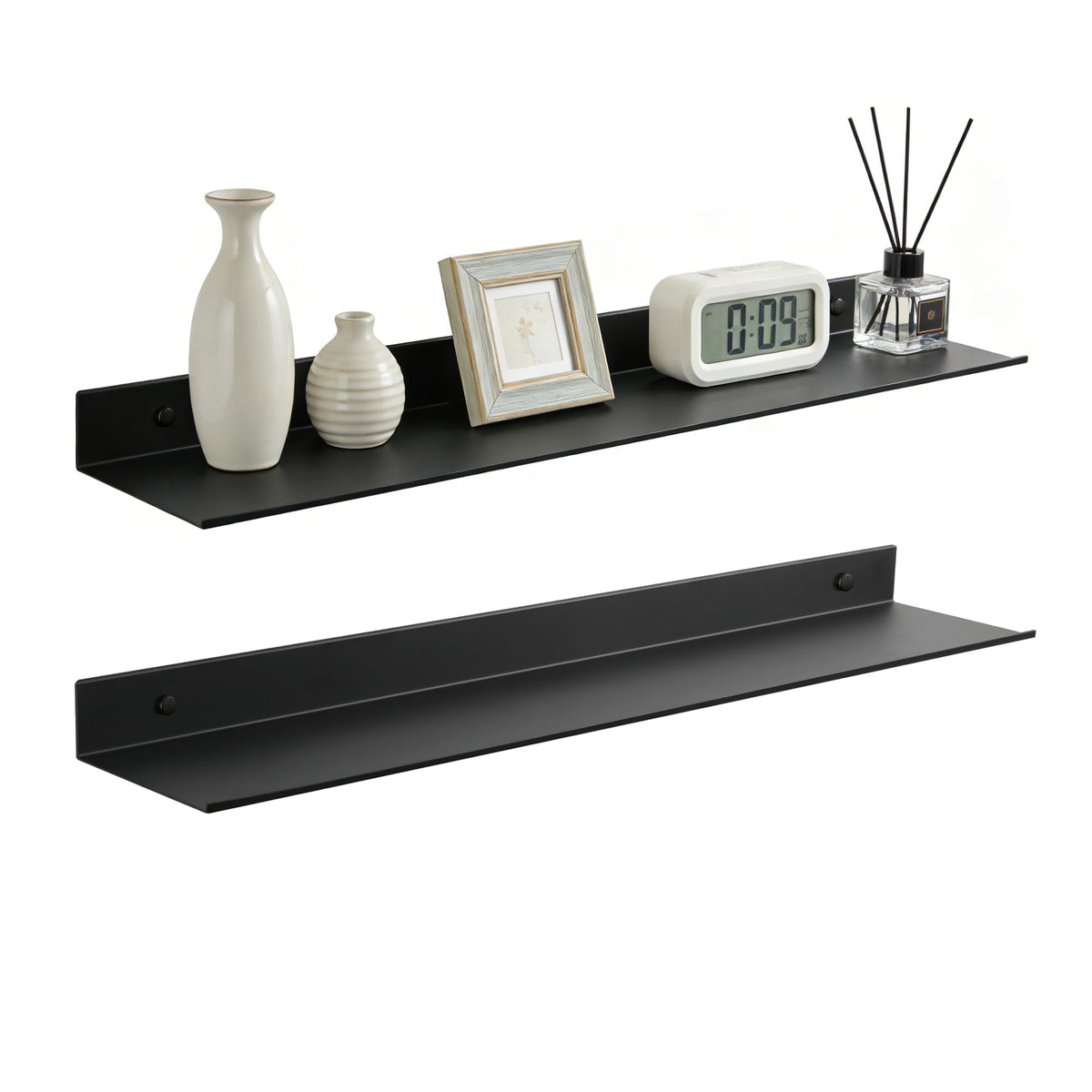Z metnal Bathroom Shelf, Floating Shelves, Metal Display Wall Shelf, Aluminum, Wall Mounted, Matt Black,16 inch, 2 Pack